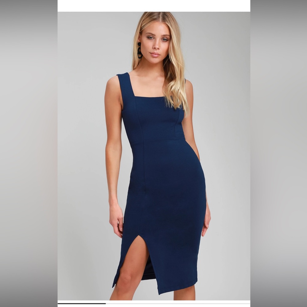 Style Goals Navy Blue Sleeveless Bodycon Midi Dress